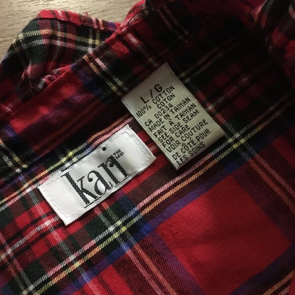 Vintage Plaid Shoulder Pad Cotton Mockneck Button Down Blouse - Picture 16 of 16